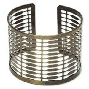 Mid Century Steampunk Style Antiqued Brass Steel Wide Customizable Cuff Bracelet